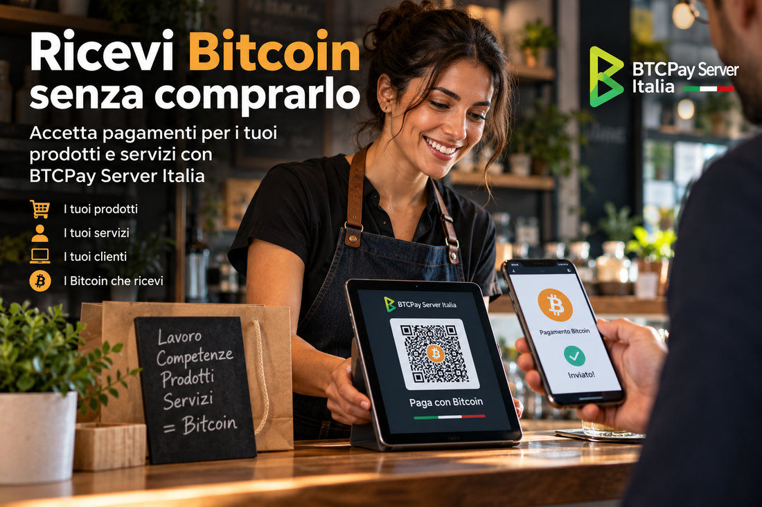 Ricevi Bitcoin senza comprarlo: trasforma il tuo lavoro in un’opportunità digitale con BTCPay Server Italia