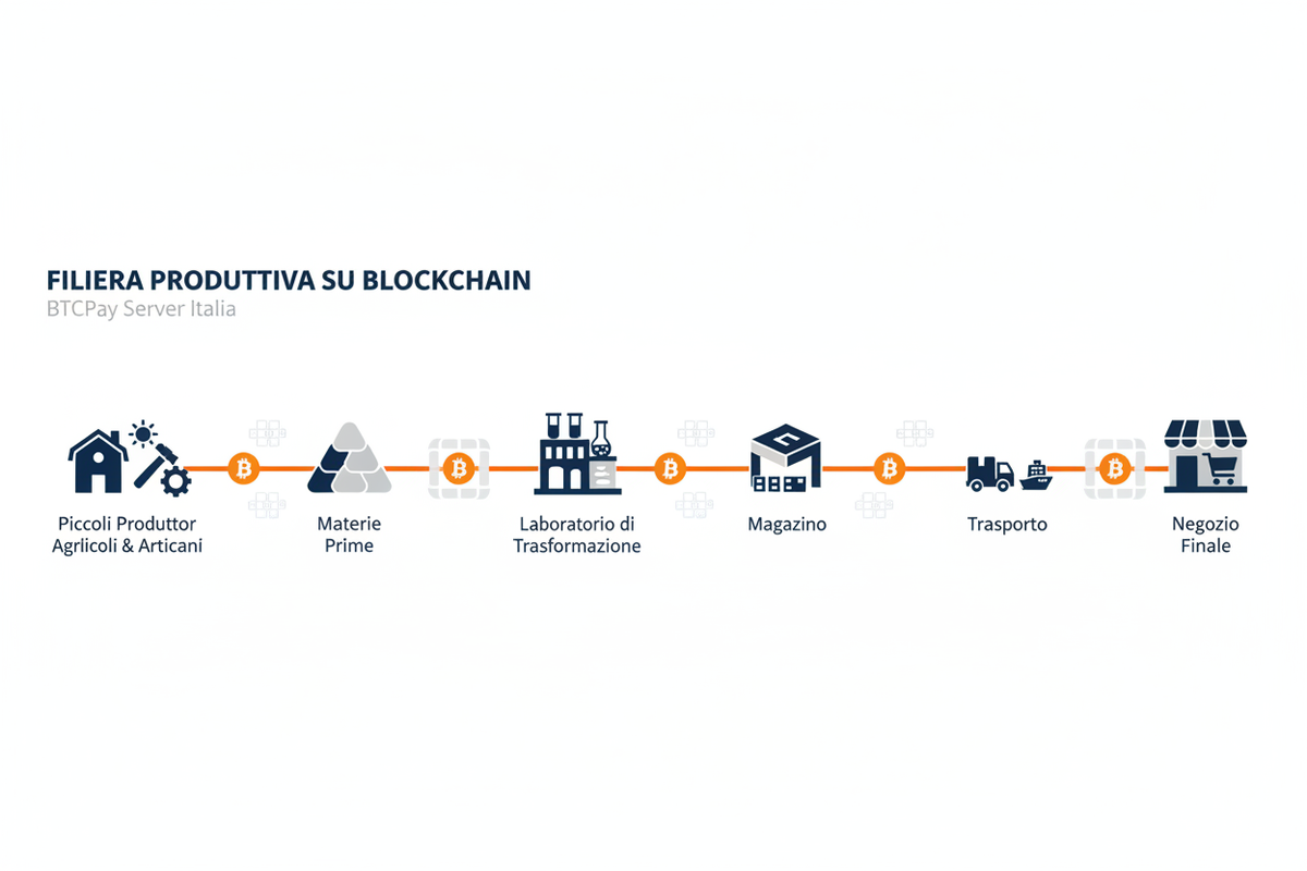 Infografica della filiera produttiva su blockchain BTCPay Server Italia